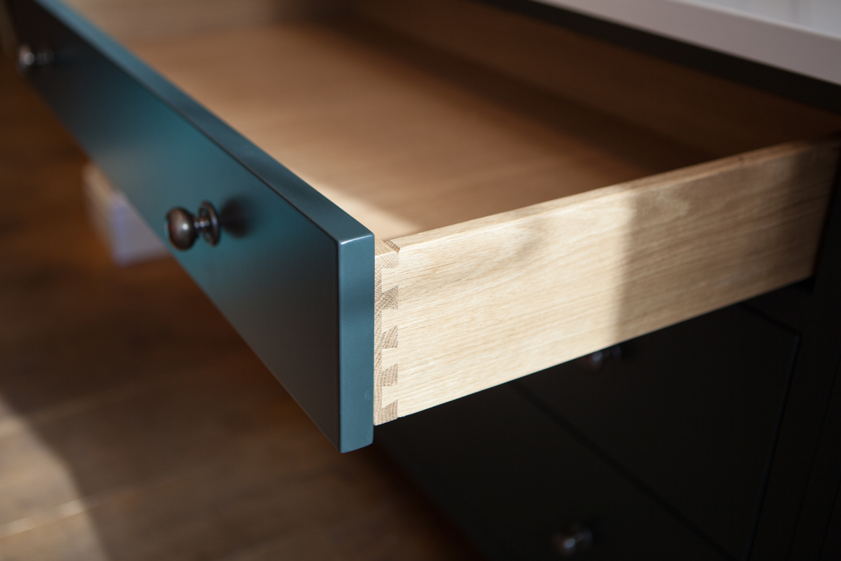 Prefinished birch dovetail drawer box installation