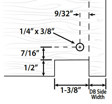 Notching for undermount glides (drawing depicts 1-3/8" notching)