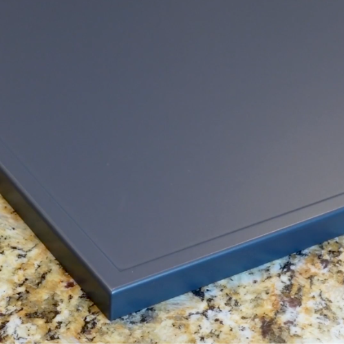 Close-up of Midnight SuperMatte Shaker Slim cabinet door finish and slim shaker profile