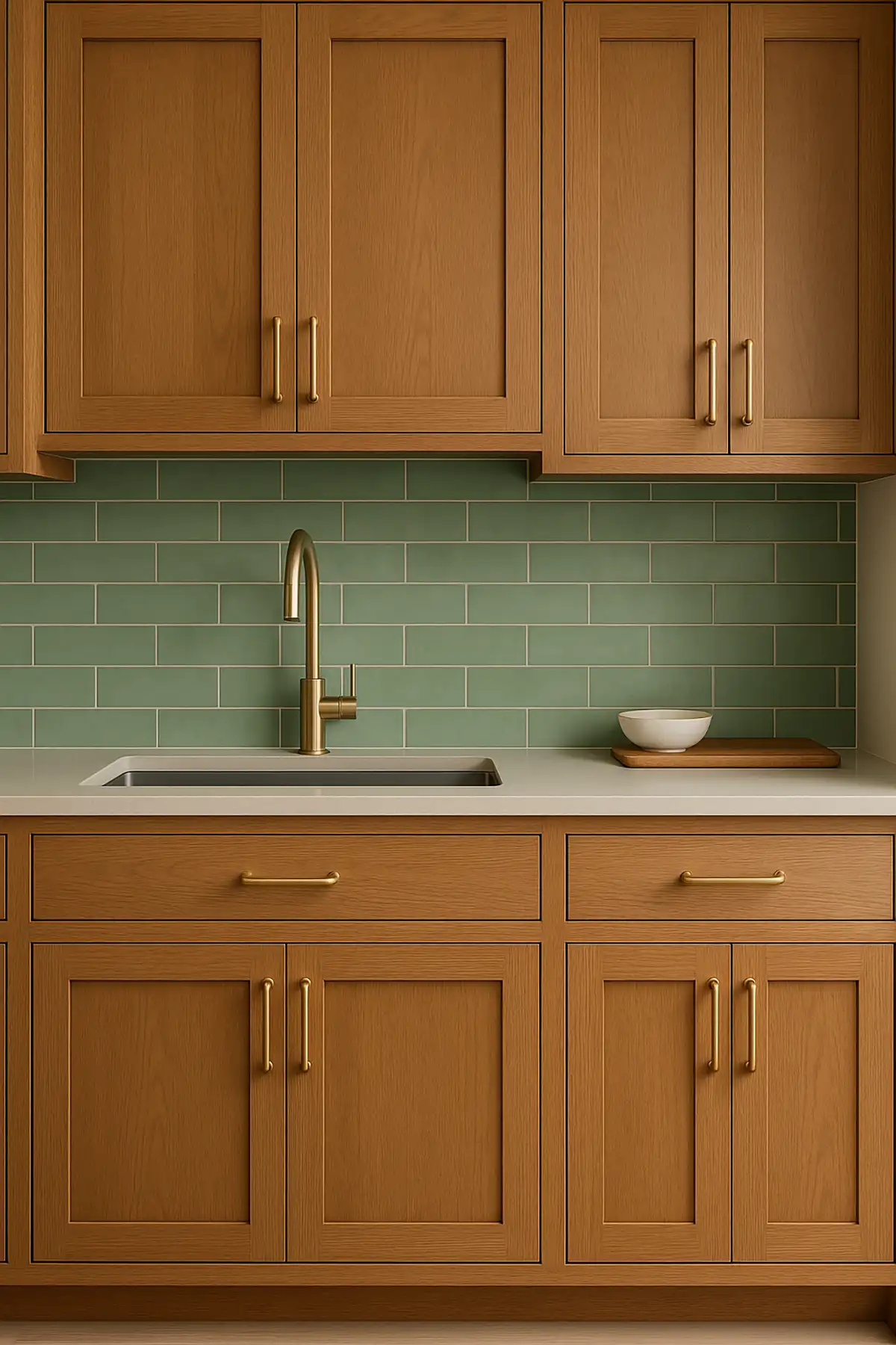Green Backsplash Wood Inset Kitchen