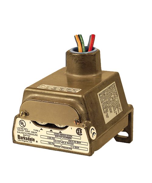 Barksdale Series CD1H Diaphragm Pressure Switch, Housed, Single Setpoint, 0.5 to 80 PSI, CD1H-GH80SS-P2