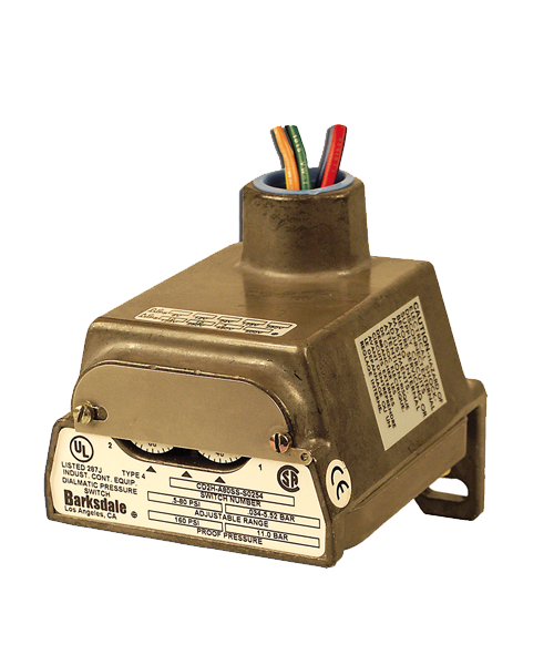 Barksdale Series CD2H Diaphragm Pressure Switch, 6.89 Bar Decr, 6.89 Bar Decr Factory Preset, Housed, Dual Setpoint, 1.5 to 150 PSI, CD2H-A150SS-S0207