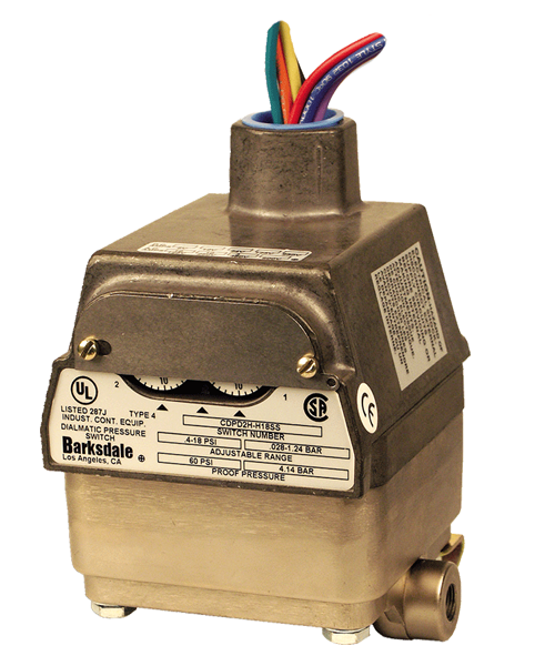 Barksdale Series CDPD1H Calibrated Differential Pressure Switch, Housed, Single Setpoint, 0.03 to 3 PSI, CDPD1H-A3SS-W24