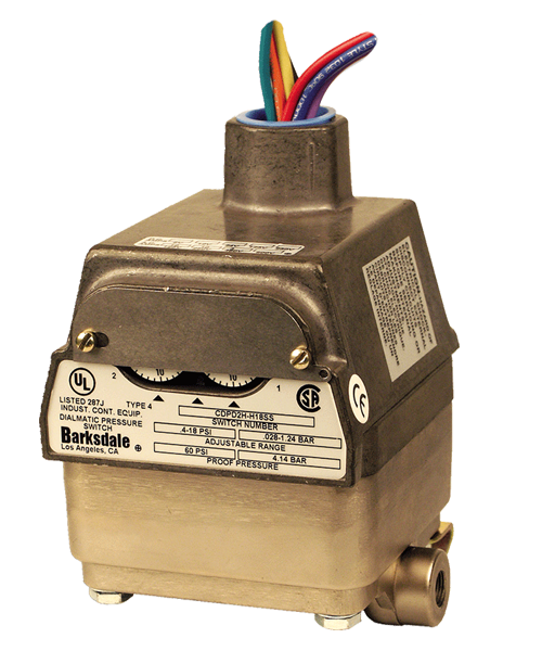 Barksdale Series CDPD1H Calibrated Differential Pressure Switch, 5 PSI Decr Factory Preset, Housed, Single Setpoint, 0.5 to 80 PSI, CDPD1H-A80SS-S0049