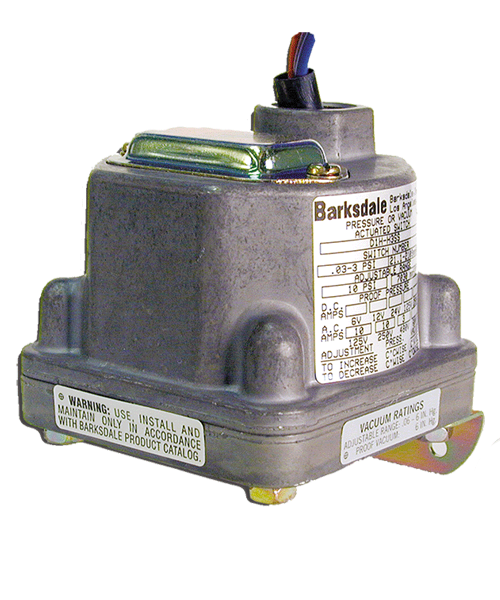 Barksdale Series D1H Diaphragm Pressure Switch, 0.5 Bar Decr Factory Preset, Housed, Single Setpoint, 1.5 to 150 PSI, D1H-A150SS-S0569