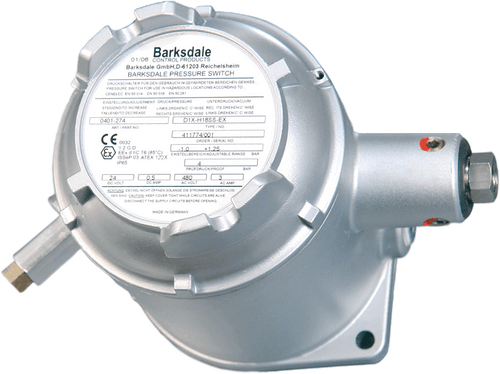 Barksdale Series D1X Explosion Proof Diaphragm Switch, Housed, Single Setpoint, 0.03 to 3 PSI, D1X-A3SS-EX