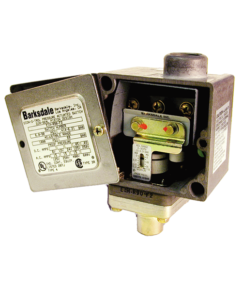 Barksdale Series E1H Dia-Seal Piston Pressure Switch, Housed, Single Setpoint, 0.5 to 15 PSI, E1H-B15-BR-V