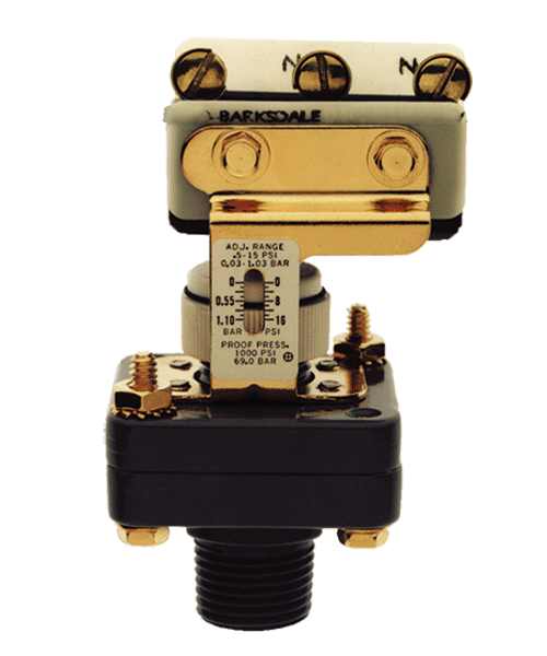 Barksdale Series E1S Dia-Seal Piston Pressure Switch, Stripped, Single Setpoint E1S-H15-P4-BR-T