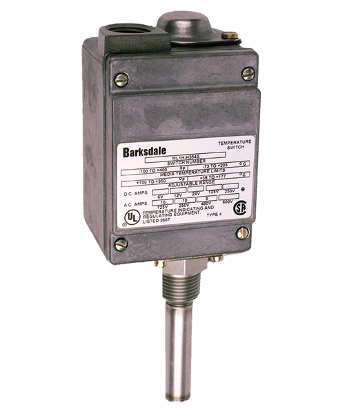 Barksdale ML1H Series Local Mount Temperature Switch, Single Setpoint, 75 F to 200 F, ML1H-G203S-WSRD