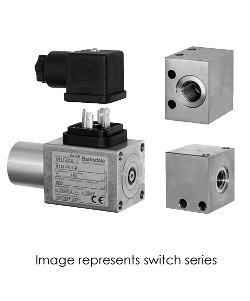 Barksdale Series 8000 Compact Pressure Switch, Single Setpoint, 43 to 2610 PSI, 81D1TV
