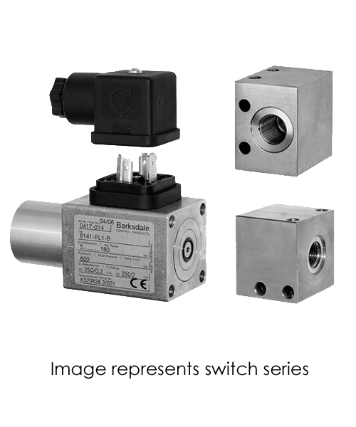 Barksdale Series 8000 Compact Pressure Switch, Single Setpoint, 29 to 290 PSI, 82B1MB/B