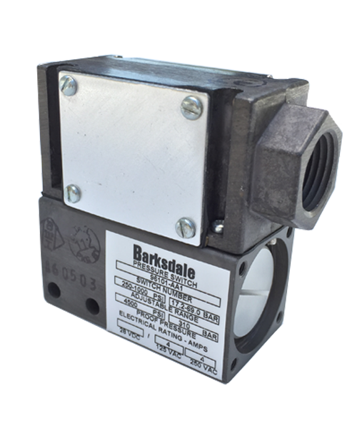 Barksdale Series 96101 Sealed Piston Pressure Switch, Single Setpoint, 1000 to 4500 PSI, 96101-AA3-TP