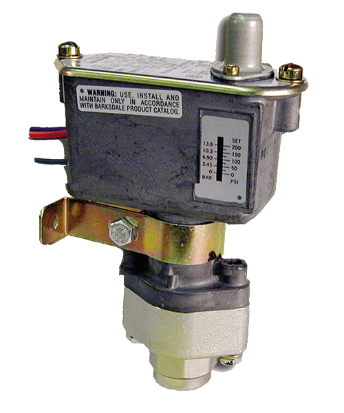 Barksdale Series C9612 Sealed Piston Pressure Switch, Housed, Single Setpoint, 125 to 1500 PSI, C9612-2-E-CS