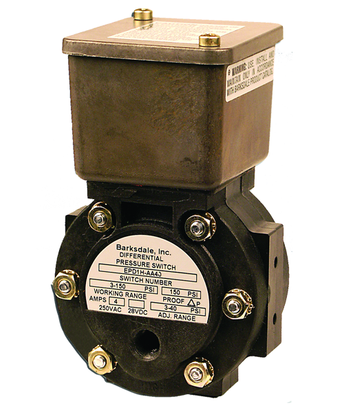 Barksdale Series EPD1H Differential Pressure Switch, Housed, Single Setpoint, 0.3 to 3 PSI, EPD1H-BB3