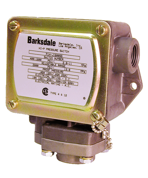 Barksdale Series P1H Dia-seal Piston Pressure Switch, Housed, Single Setpoint, 25 to 600 PSI, HP1H-HH600SS-V-P2