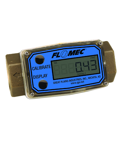 GPI Flomec 1/2" NPTF Brass Turbine Meter With Local Display, 1 to 10 GPM, G2B05N09GMA