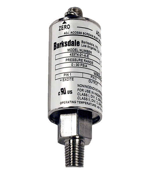 Barksdale Series 433 Non-Incendive Pressure Transducer, 0-50 PSI, 433H3-03