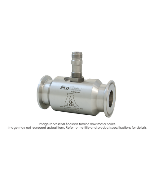 Floclean Sanitary Turbine Flow Meter (No Hub), 3/4" x 3/8", 1000 PSI, 0.6-3 GPM, B220-951 F To V Converter Pickup B16D-003A-8BA