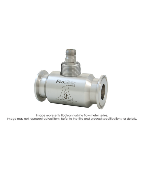 Floclean Sanitary Turbine Flow Meter (With Hub), 3/4" x 1/2", 1000 PSI, 0.75-7.5 GPM, B161210 Nema 6 Pre-Amp Pickup B16D-005A-1AA