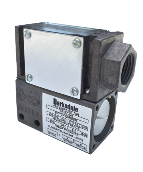 Barksdale Series 96101 Sealed Piston Pressure Switch, Single Setpoint, 800 to 3000 PSI, 96101-AA2-TP