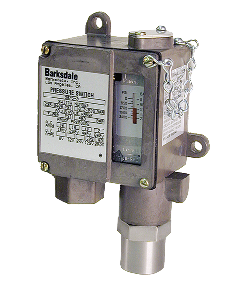 Barksdale Series 9675 Sealed Piston Pressure Switch, Housed, Single Setpoint, 20 to 200 PSI, 9675-0-V