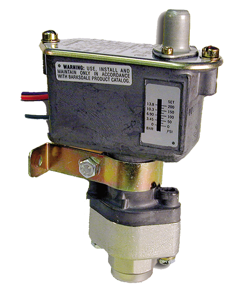 Barksdale Series C9612 Sealed Piston Pressure Switch, Housed, Single Setpoint, 125 to 1500 PSI, C9612-2-CS