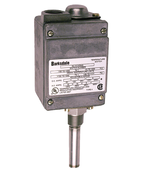 Barksdale ML1H Series Local Mount Temperature Switch, Single Setpoint, 100 F to 225 F, ML1H-H351