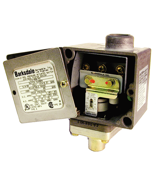 Barksdale Series E1H Dia-Seal Piston Pressure Switch, Housed, Single Setpoint, 1 to 15 PSI, E1H-R15-F2