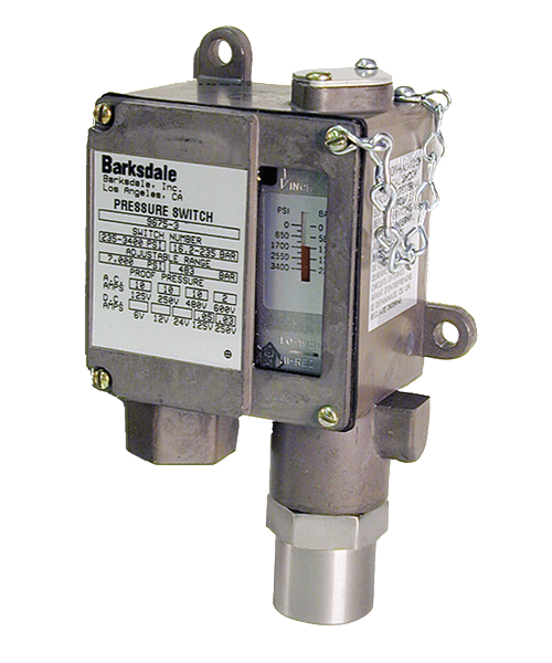 Barksdale Series 9675 Sealed Piston Pressure Switch, Housed, Single Setpoint, 425 to 6000 PSI, DA9675-4-AA-V