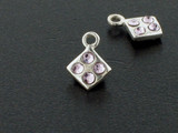 Diamond Sterling Silver Charm With Faceted Light Amethyst Austrian Crystal - Pkg Of 10 (Closeout)