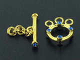 3-Strand 18k Gold-Plated Toggle With Faceted Sapphire Austrian Crystal - Pkg Of 2 (Closeout)
