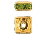 6mm Gold Plated Finish Olivine Austrian Crystal Squaredelles - Pkg Of 15 (Closeout)