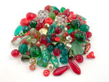 Red, Green, and Gold Christmas Czech Glass Bead Mix