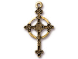 16x30mm Antique Gold Plated Halo Celtic Cross Drop, 1 Count (Closeout)
