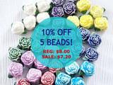 Soft Flex 10x12mm Assorted Colors Ceramic Rose Flower Beads, 5 Count 