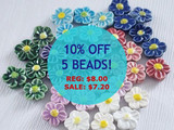 Soft Flex 13mm Assorted Colors Ceramic Daisy Flower Beads, 5 Count 