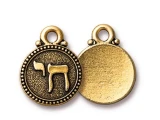 TierraCast 20x24mm Antique Gold Plated Chai Charm, 1 Count (Closeout)