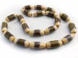 Soft Flex 15x7mm Olive Green Japanese Bamboo Striped Barrel Beads, 20 Count (Closeout) 