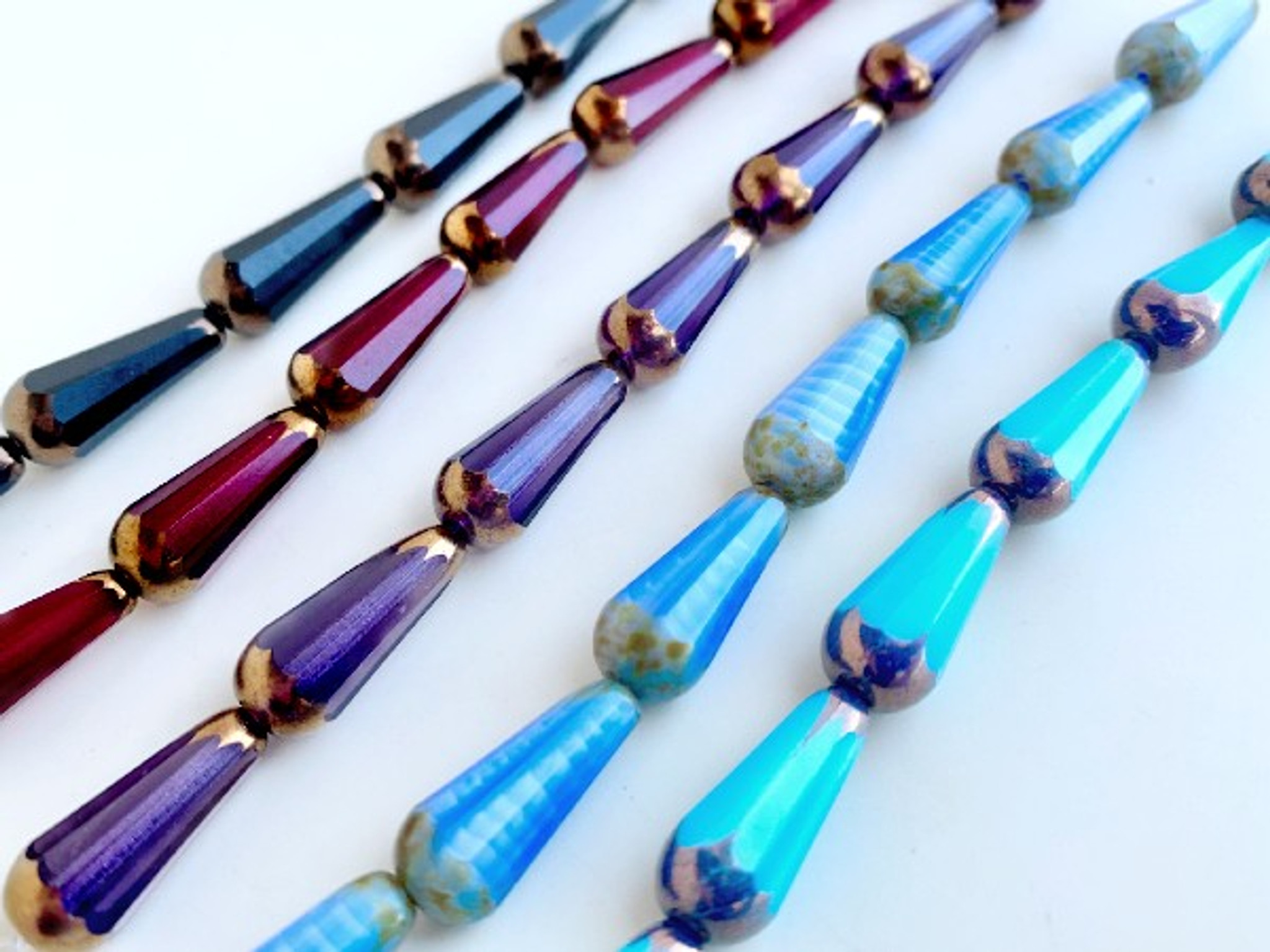 20x9mm Assorted Colors Czech Glass Fire Polished Drop Beads