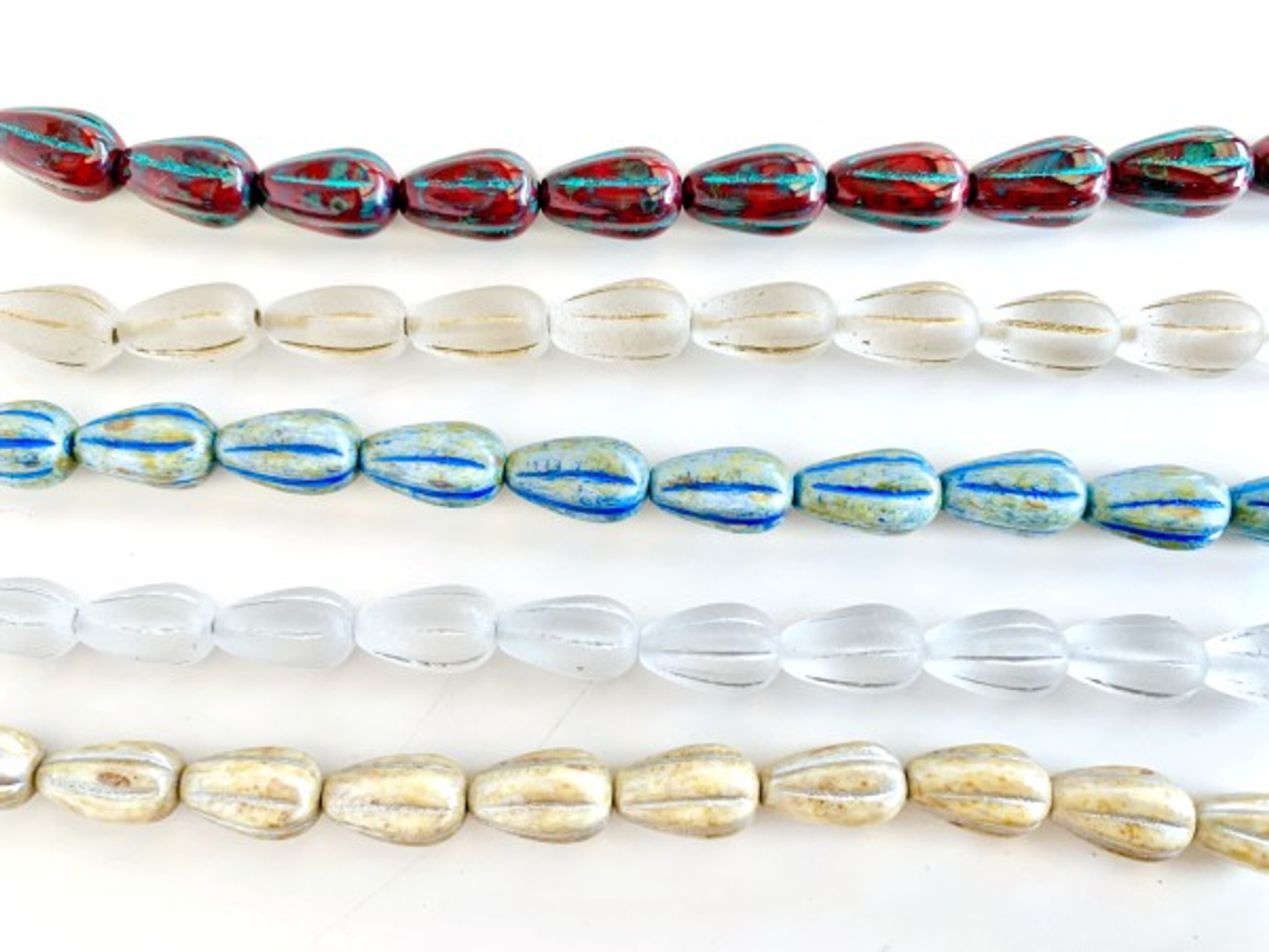 Melon Czech Glass Beads, Red White Blue, 8mm – EOS Designs Studio