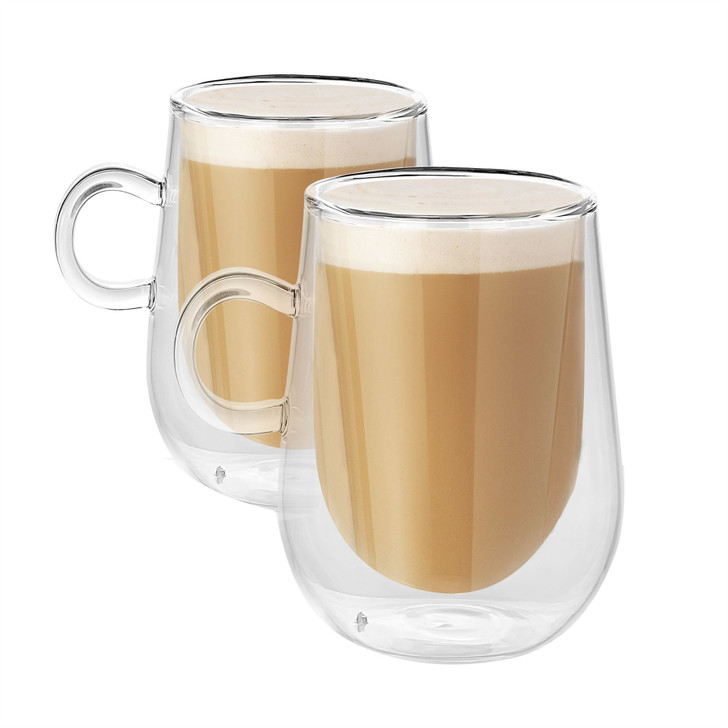Double Walled 350ml Coffee Glasses with Handles - Set of 2 | M&W
