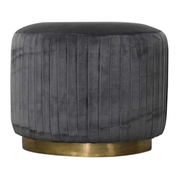 Artisan Grey Cotton Velvet Pleated Footstool with Gold Base