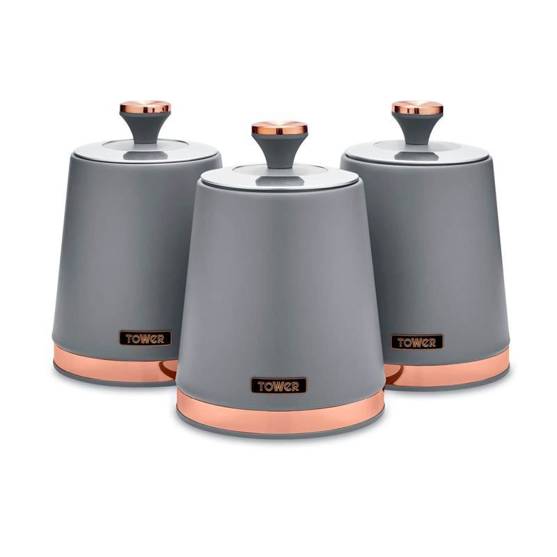 Tower Cavaletto Set of 3 Canisters Grey & Rose Gold