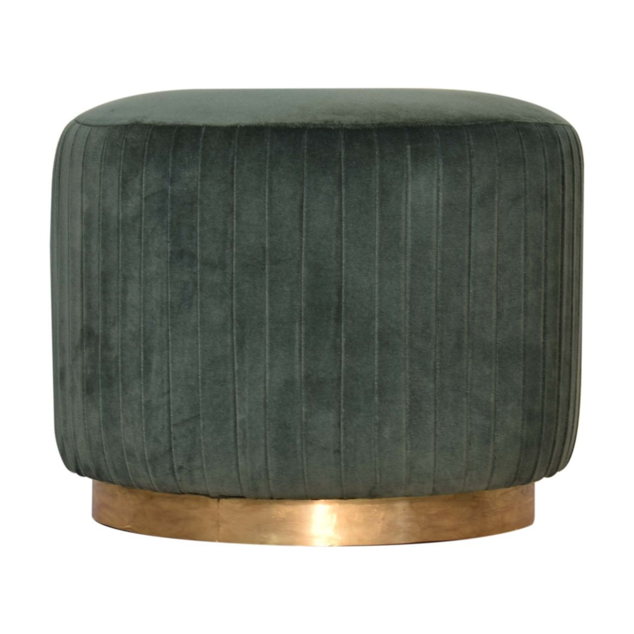 Artisan Emerald Green Cotton Velvet Pleated Footstool with Gold Base