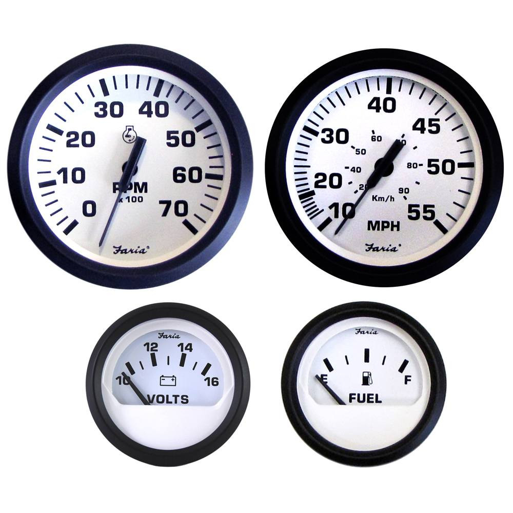 Faria Euro 4 Outboard Motor Gauge Set, White