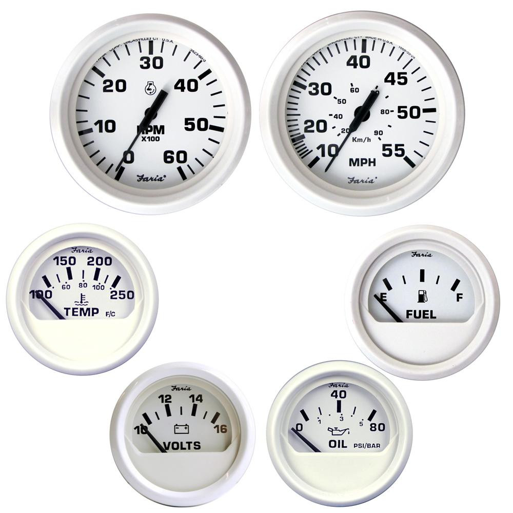 Faria Dress 6 Inboard Motor Gauge Boxed Set, White