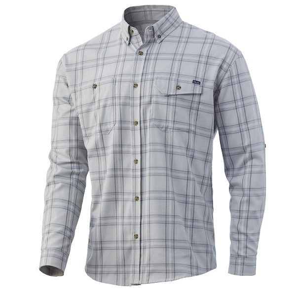 Huk Awendaw Fishing Long Sleeve Flannel - Oyster - Front