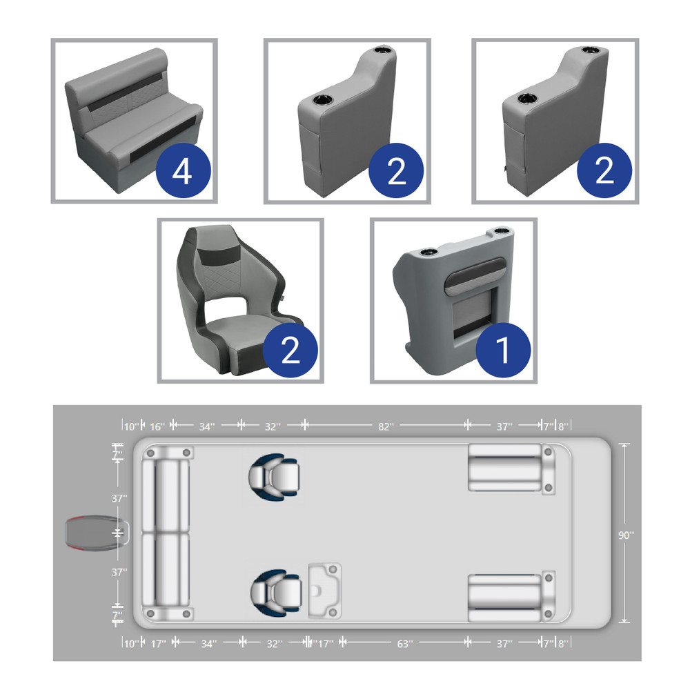 Wise DLX Complete 18-22' Dual Bucket Fishing Pontoon Furniture Set ...
