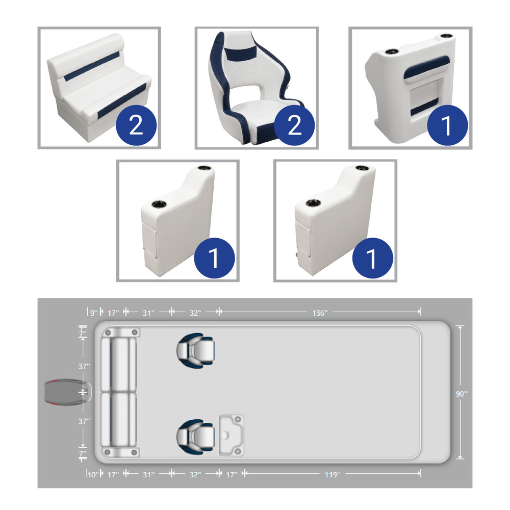 Wise DLX Rear Couch & Dual Bucket Seat Pontoon Furniture Set ...