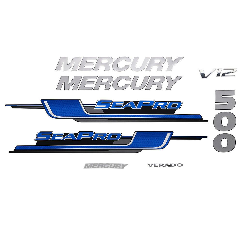 Mercury 8M0178224 decal set for 7.6L v12 500hp seapro outboards marine cowling graphics image